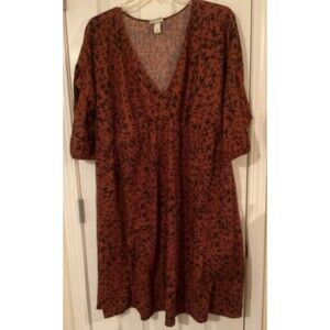 Ava & Viv Dress Brown w/ Black Spots Animal Print Plus Size 3X EUC Boho Prairie
